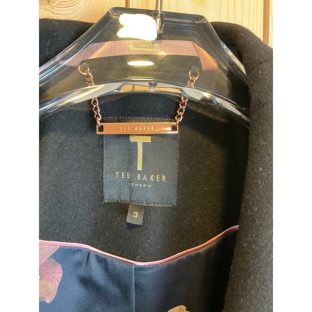 Ted Baker "Sandra" Wool Blend Long Wrap Coat, Black - Size 3 (Medium) - Picture 3 of 8